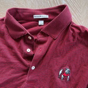 Peter Millar UGA Bulldog Red and Black Striped Polo Shirt Size Large